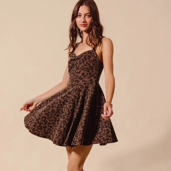 SO ME Mineral Washed Leopard Flare Cami Dress - Picture 1 of 11